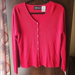 Sag Harbor Deep Red Women's Button Front Cardigan